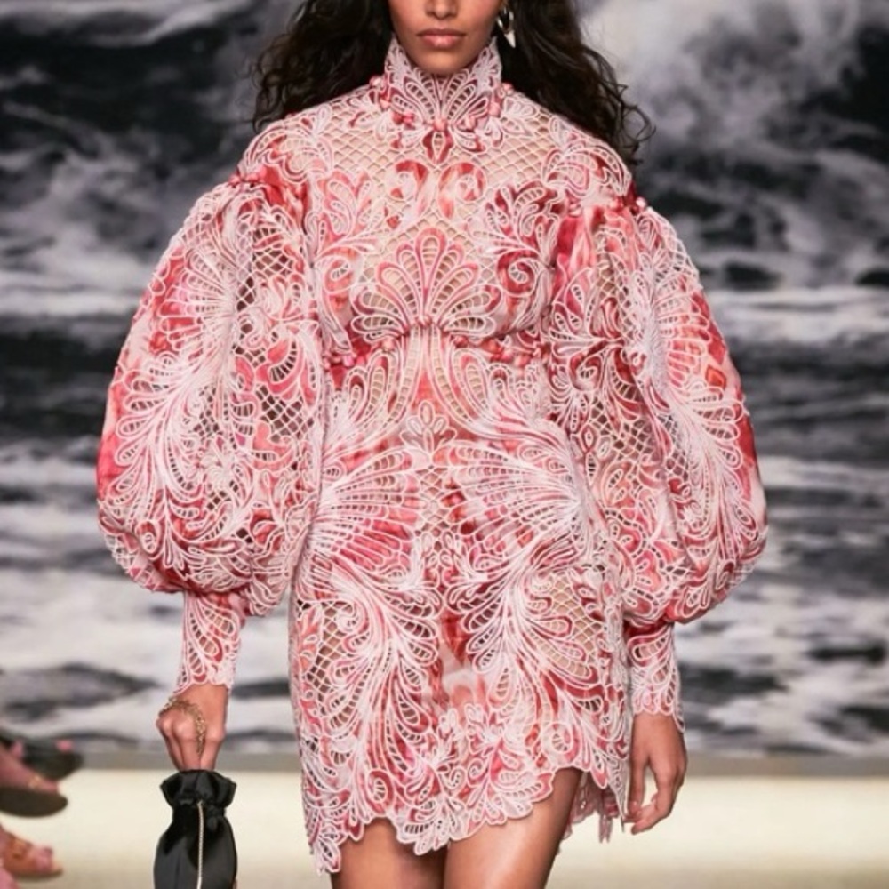 ZIMMERMANN Wavelength ikat lace broderie anglaise silk organza mini dress 0 XS